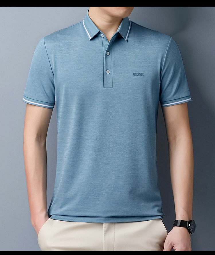 Lujo gran marca hombre morera seda manga corta polo verano 2024 nuevo medio y joven casual color sólido camiseta de gama alta pic 16