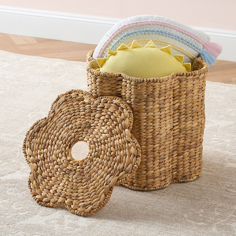 北欧藤编郁金香花朵型收纳筐儿童户外手提筐野餐篮手工编织花篮详情1