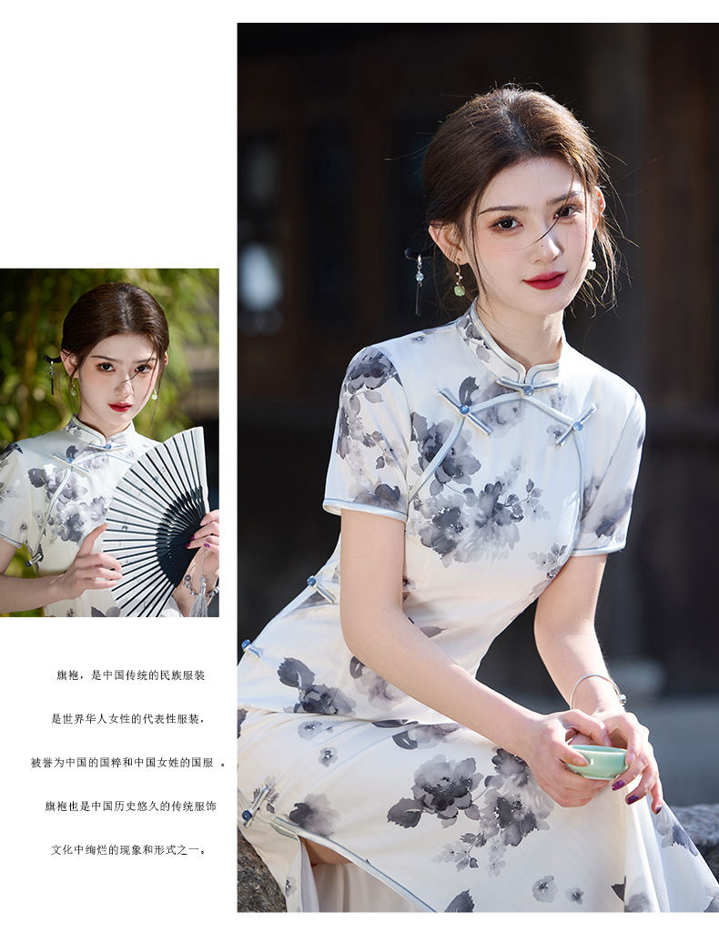 国潮长款改良旗袍2025新款玲珑麻双层年轻款女复古修身温婉江南详情15