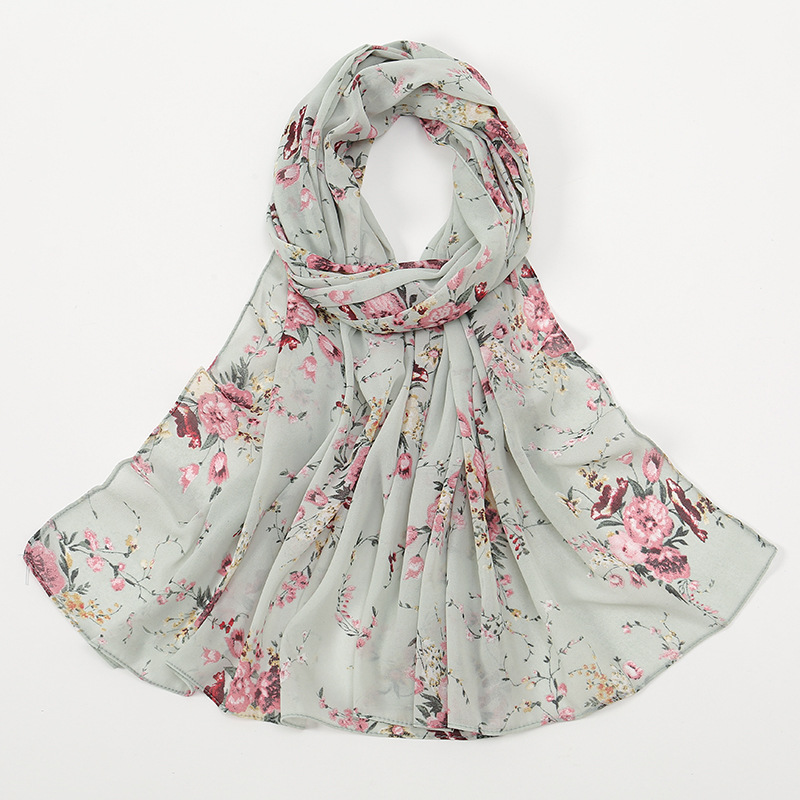 马来西亚新款女士包头长巾小碎花珍珠雪纺防晒披肩穆斯林包头纱巾详情31