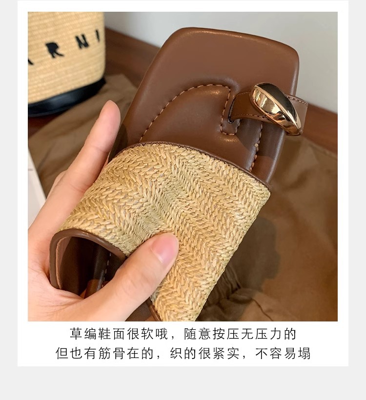 葡萄妈夏季新款度假风金属夹脚气质方头草编织套趾凉拖鞋女外穿详情13
