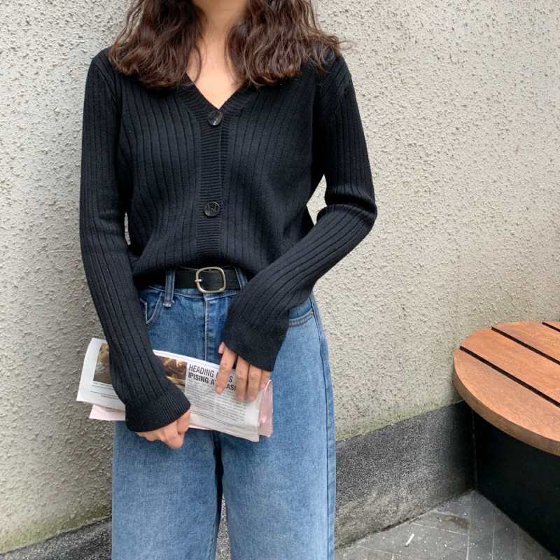 秋冬新款外穿内搭温柔风短款宽松V领毛衣外套针织衫开衫女装上衣详情19