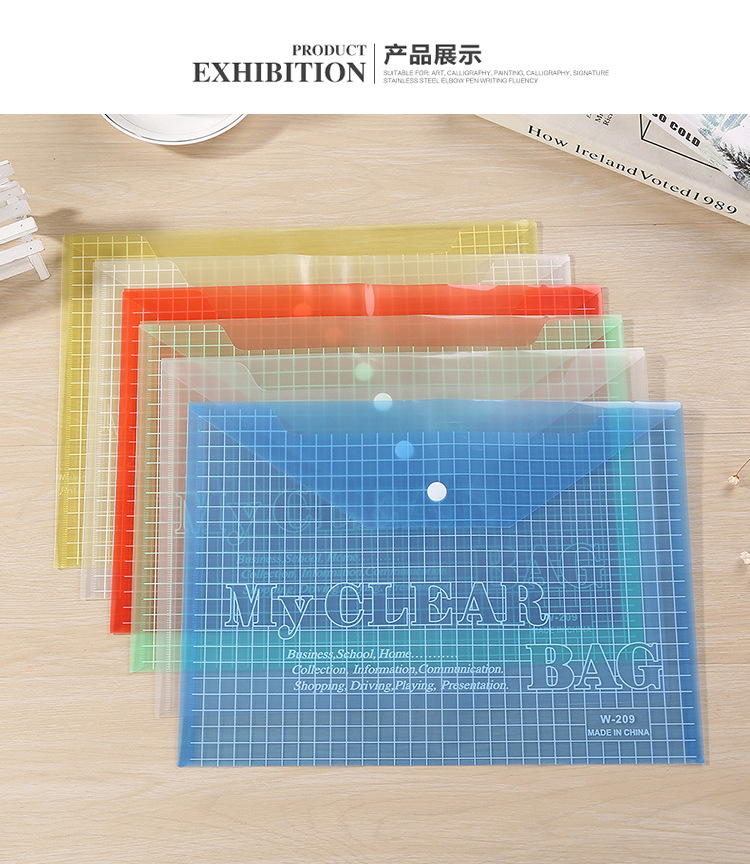 Special offer: 20 sets of W209 button-down transparent file bags, A4 plastic file storage bags for student test papers pic 3
