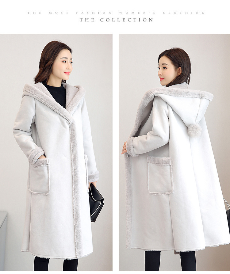 羊羔毛外套女中长款韩版冬季新款加绒加厚连帽鹿皮绒大衣详情13