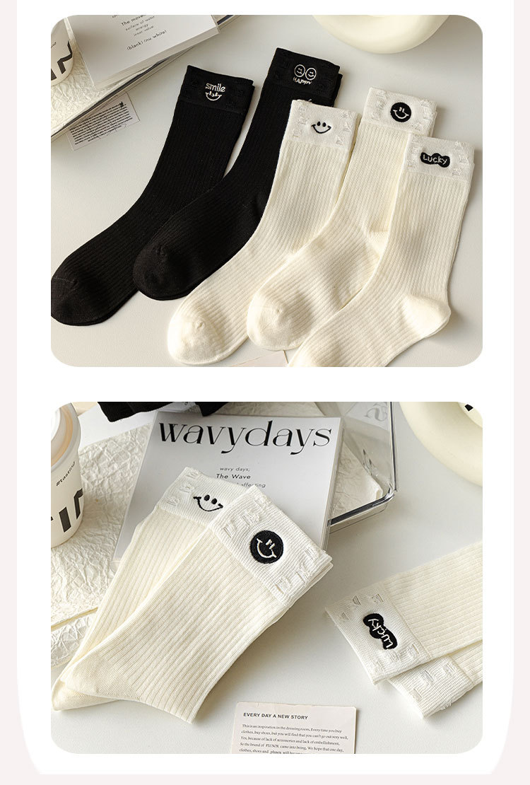 Sock stall, one-piece consignment, boneless socks for women, summer thin mid-calf socks, embroidered smiling face letters, long pile socks, breathable and versatile cotton socks, one-piece consignment pic 15