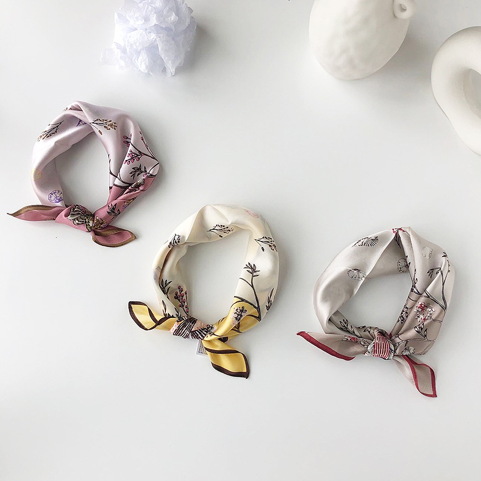 Wholesale silk scarves for overseas gifts and return gifts, cross-border silk autumn and winter decorative plain crepe satin 53cm floral neckerchiefs, small square scarves pic 48