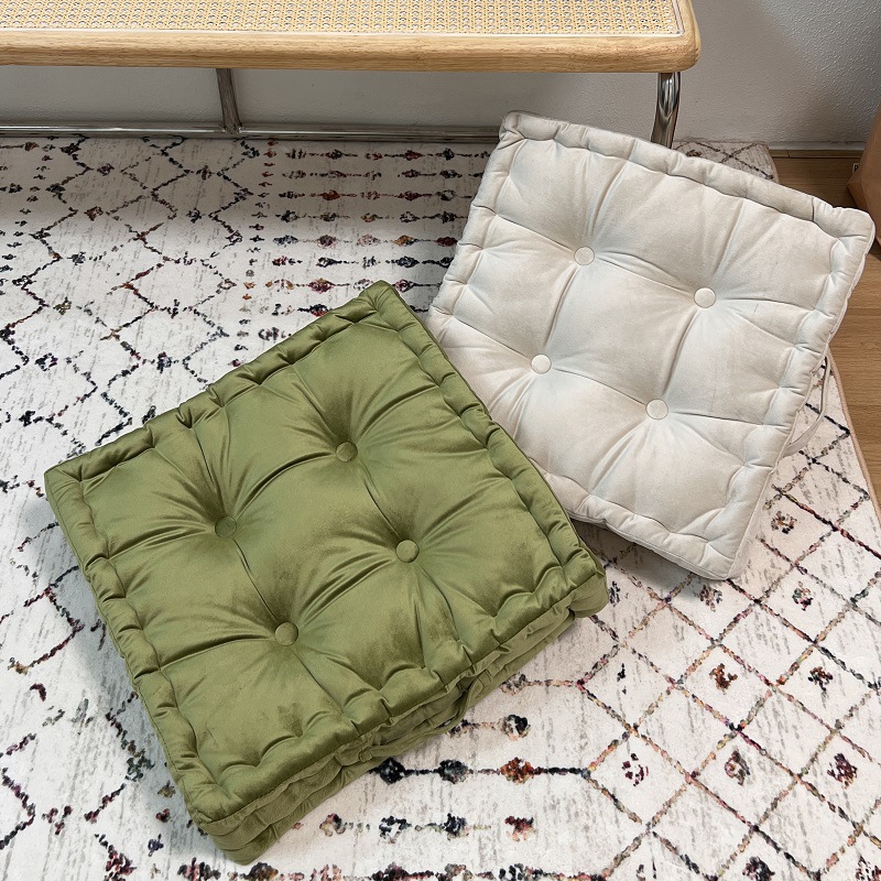 Thickened solid color velvet chair cushions for the bedroom floor, square anti-slip strap floor cushions suitable for all seasons pic 2