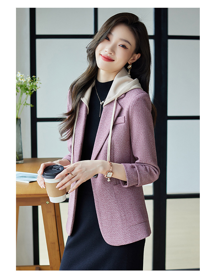 休闲假两件连帽西装外套女式春秋新款韩版高级格纹设计感西服上衣详情15