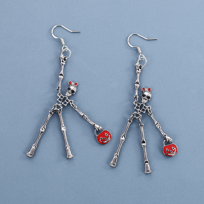 Halloween series Antique PVC human skeleton earrings, terrifying skull key chain accessories, alloy pendants pic 4