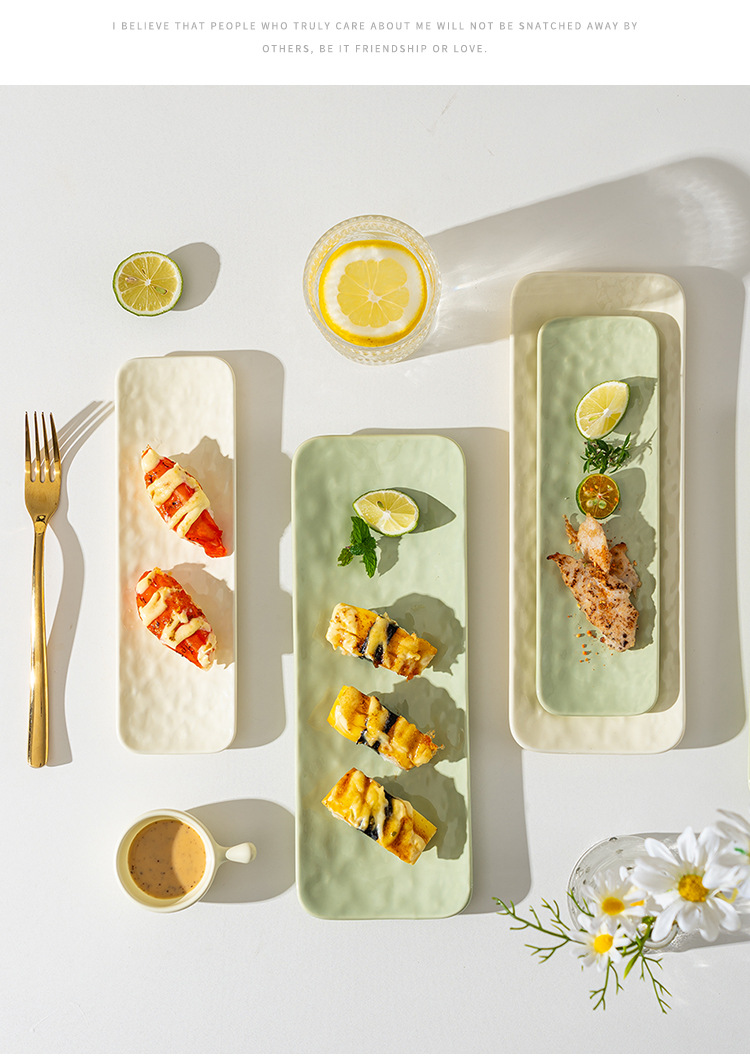 Creative 12-inch cream-style fish plate, milky white, milky green large ceramic home rectangular plate, fruit plate, sushi plate pic 14