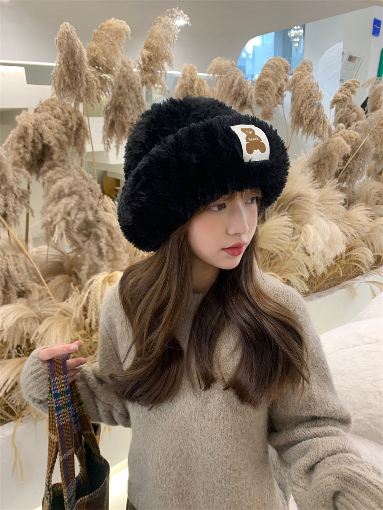 Sheepskin fleece headwear and ear-protecting hat, big head collar to show off face, little Northeast Mongolian cold-proof knitted hat, cute little bear pic 11