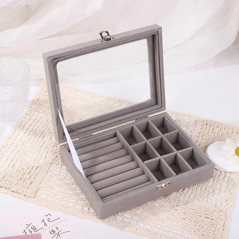 Fashionable, simple, large-capacity, portable, multi-compartment suede exquisite jewelry box, earrings, necklace and ring storage box pic 9