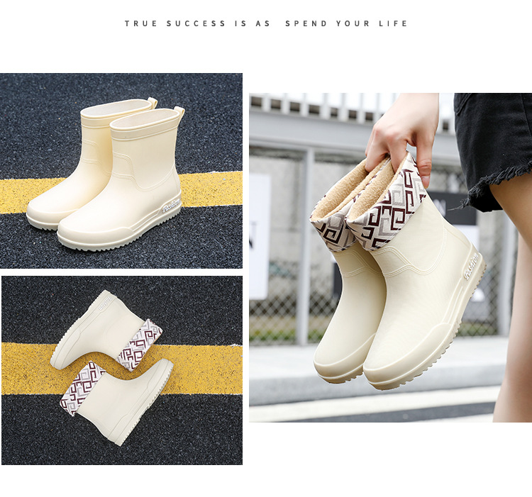 日系新款雨靴女士款短靴户外雨鞋厚底成人时尚款网红防滑加绒水鞋详情25