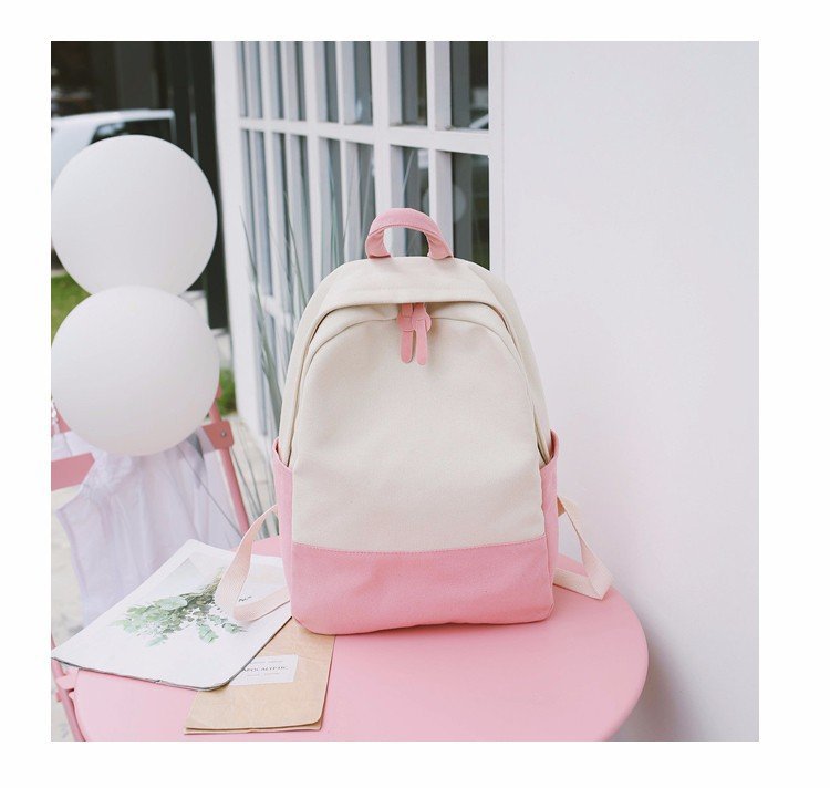 Factory wholesale of college-style, fresh, artistic, simple and versatile canvas backpacks, color-matched schoolbags for middle school best friends pic 33