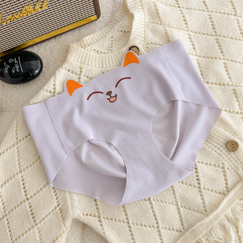 无痕内裤少女可爱猫咪中腰抗菌苹果臀舒适卡通日系女士三角裤新款详情15