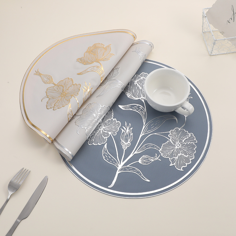 圆形防烫餐垫 新中式芙蓉花朵酒店防水杯垫高级感餐厅餐具隔热垫详情3