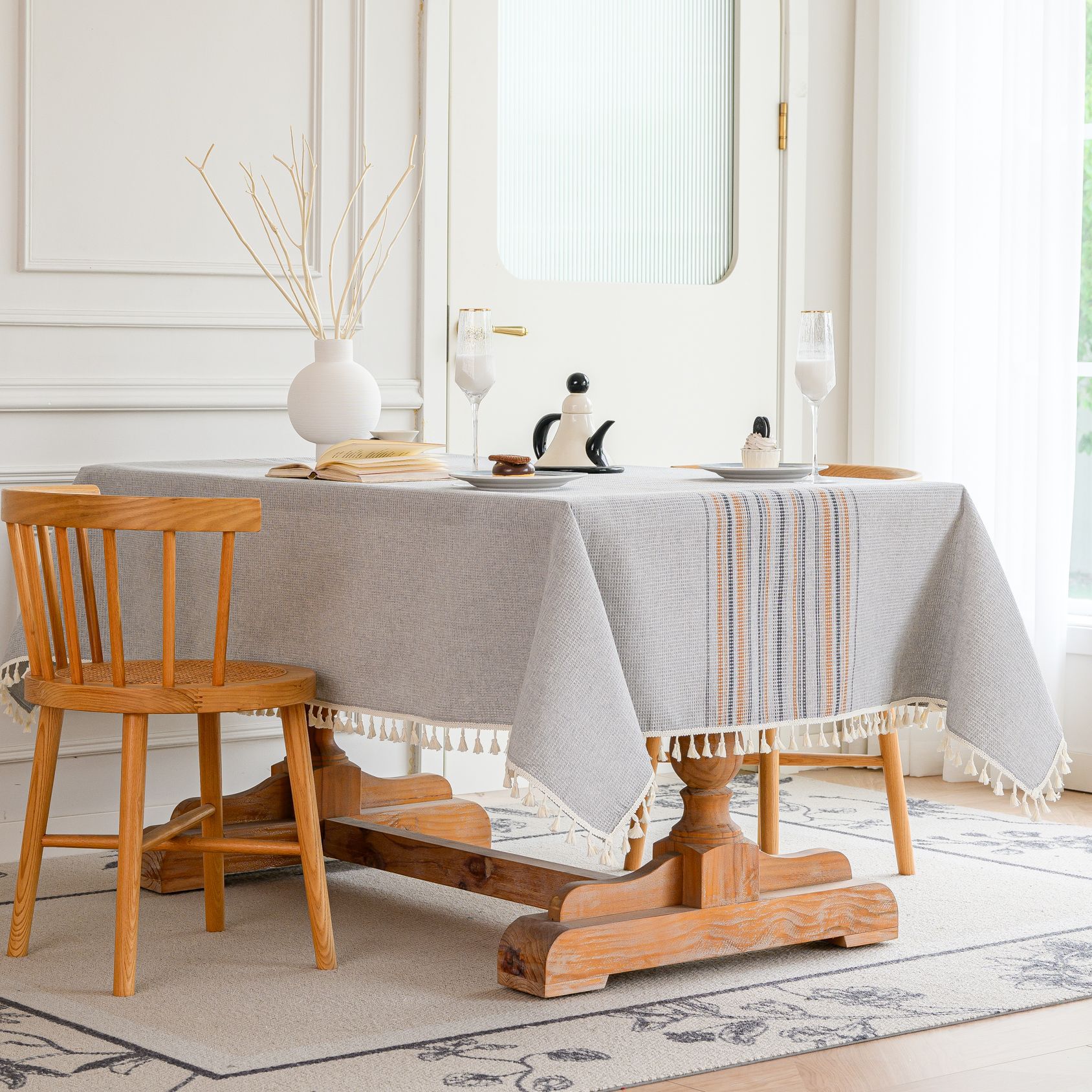 Wholesale of American-style country solid-color household rectangular table fabric, soft and breathable waffle striped coffee table cover fabric pic 14