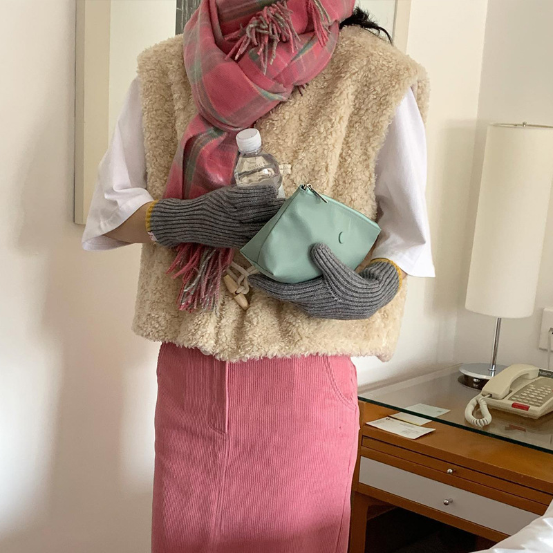Korean style pink checkered scarf imitating cashmere winter purple scarf 2022 autumn and winter new style widened scarf shawl pic 20