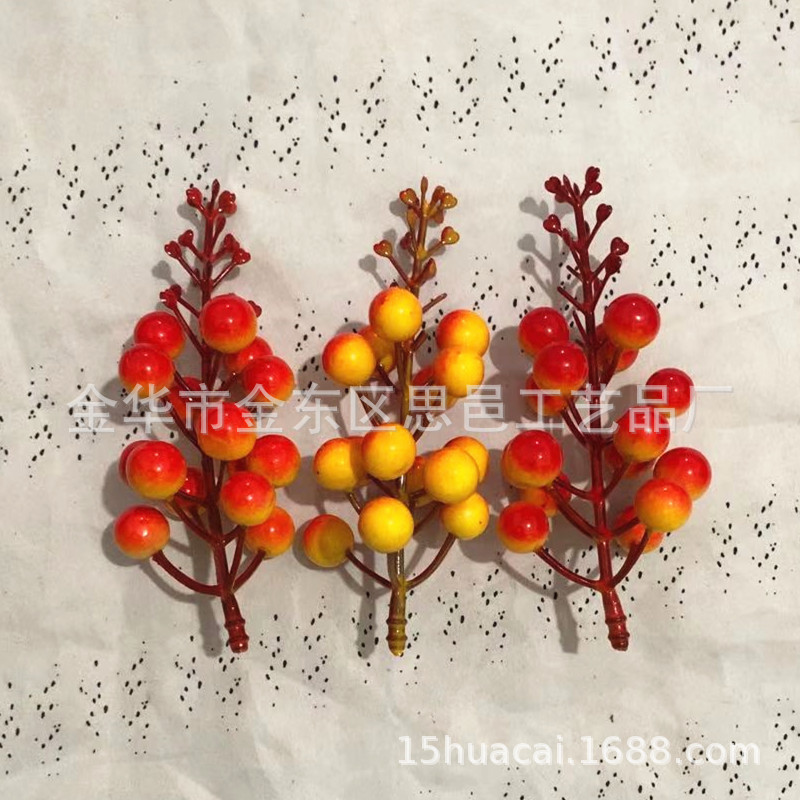 【15 Head with Flower Head Sunset Red Fruit 】 Simulated Red Wintergreen Berry Home Decoration Fruit Branch Manufacturer pic 4