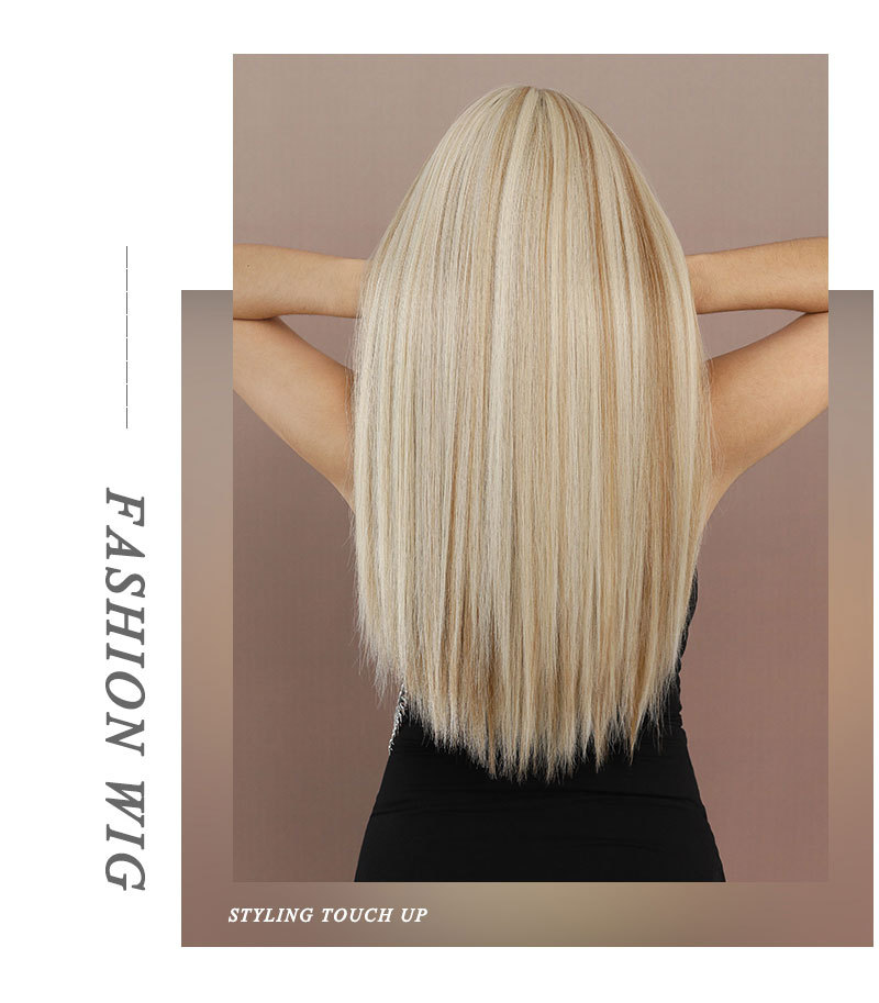 A cross-border Wig blogger on Xiaohongshu, a wig for women with long straight hair, highlights dyed beige lolita, and a full synthetic fiber wig pic 19