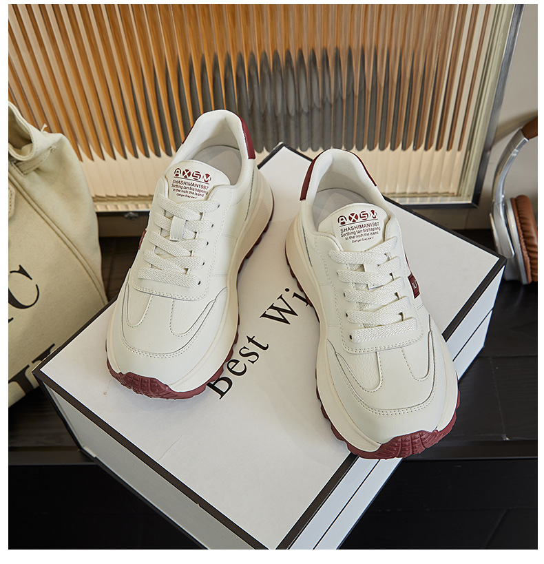 发泡底真皮阿甘鞋2025春季新款厚底增高运动鞋休闲女鞋百搭小白鞋详情36