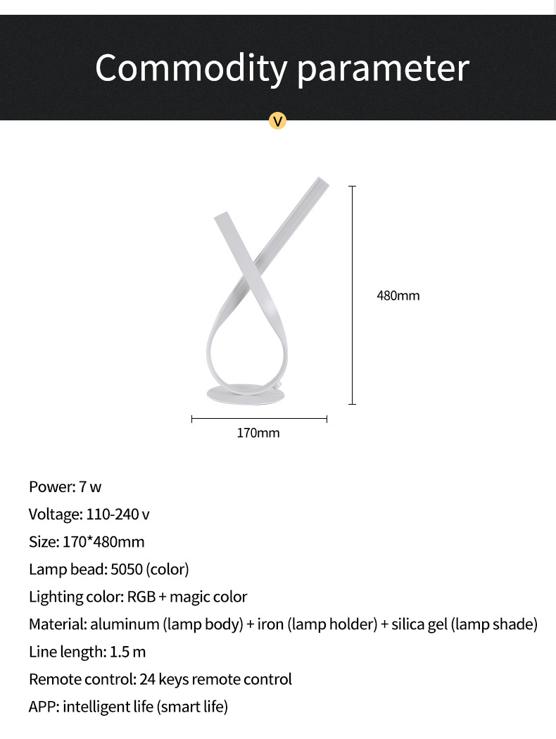 Creative, fashionable and personalized desk lamp for foreign trade, simple, romantic and warm bedroom, remote control dimming, smart APP, color-changing light RGB pic 7