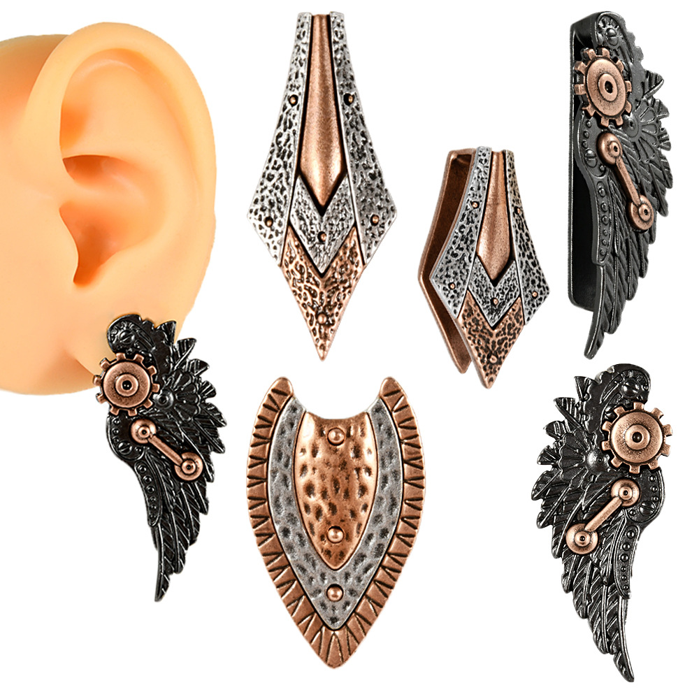 跨境朋克翼龙缠绕剑大尺寸耳廓 古金十字红钻耳垂耳挂铜穿刺饰品详情8