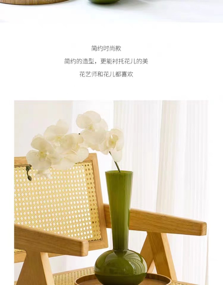 French vintage high-end glazed vase, olive green handcrafted niche art Phalaenopsis vase, living room decoration pic 2
