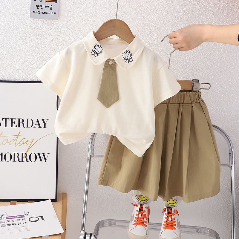 学院风女童jk裙套装学院风时髦洋气兄妹装套装女短袖裙子女孩套装详情2