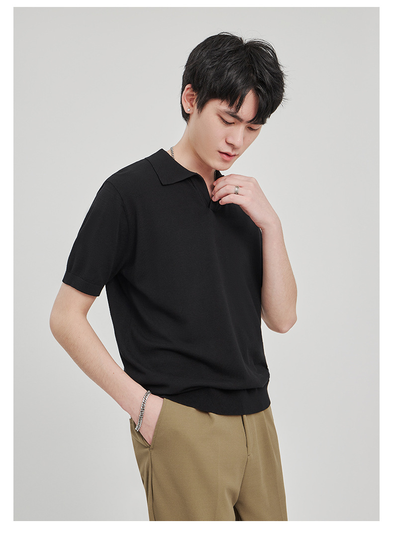 APO男装|简约针织短袖t恤男士2024夏季新款纯色设计垂感POLO衫男详情37