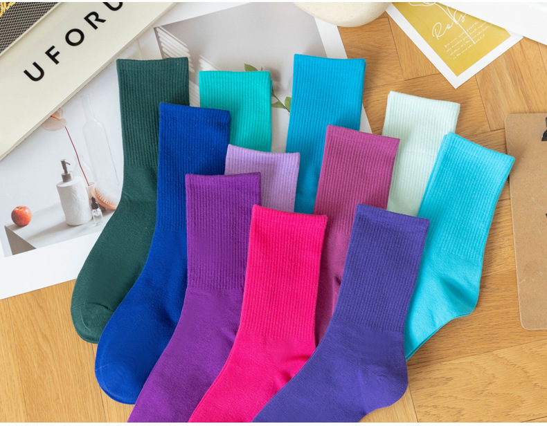 糖果色女士袜子女长筒春秋季简约ins潮流中高筒学生运动彩色棉袜详情15