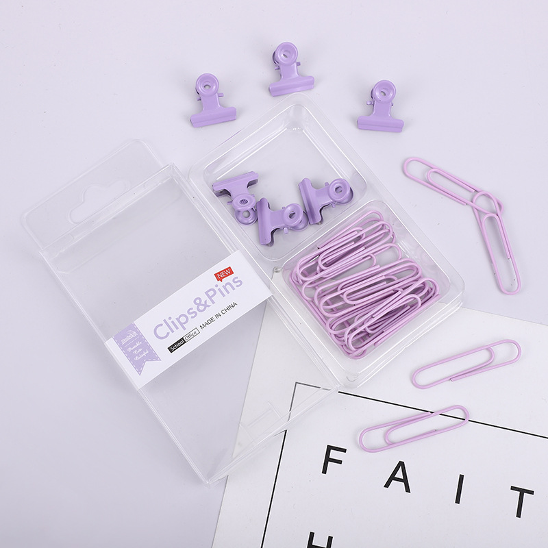 Cross-border 2-in-1 office combo set, macaron-colored paper clip, ticket holder, thumbtack, round head clip, keychain box pic 8