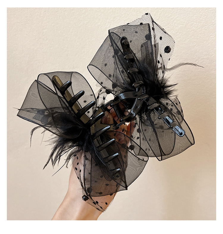 Summer new double-sided feather mesh bow clip, sequined princess on the run hair clip, black lace shark clip pic 15