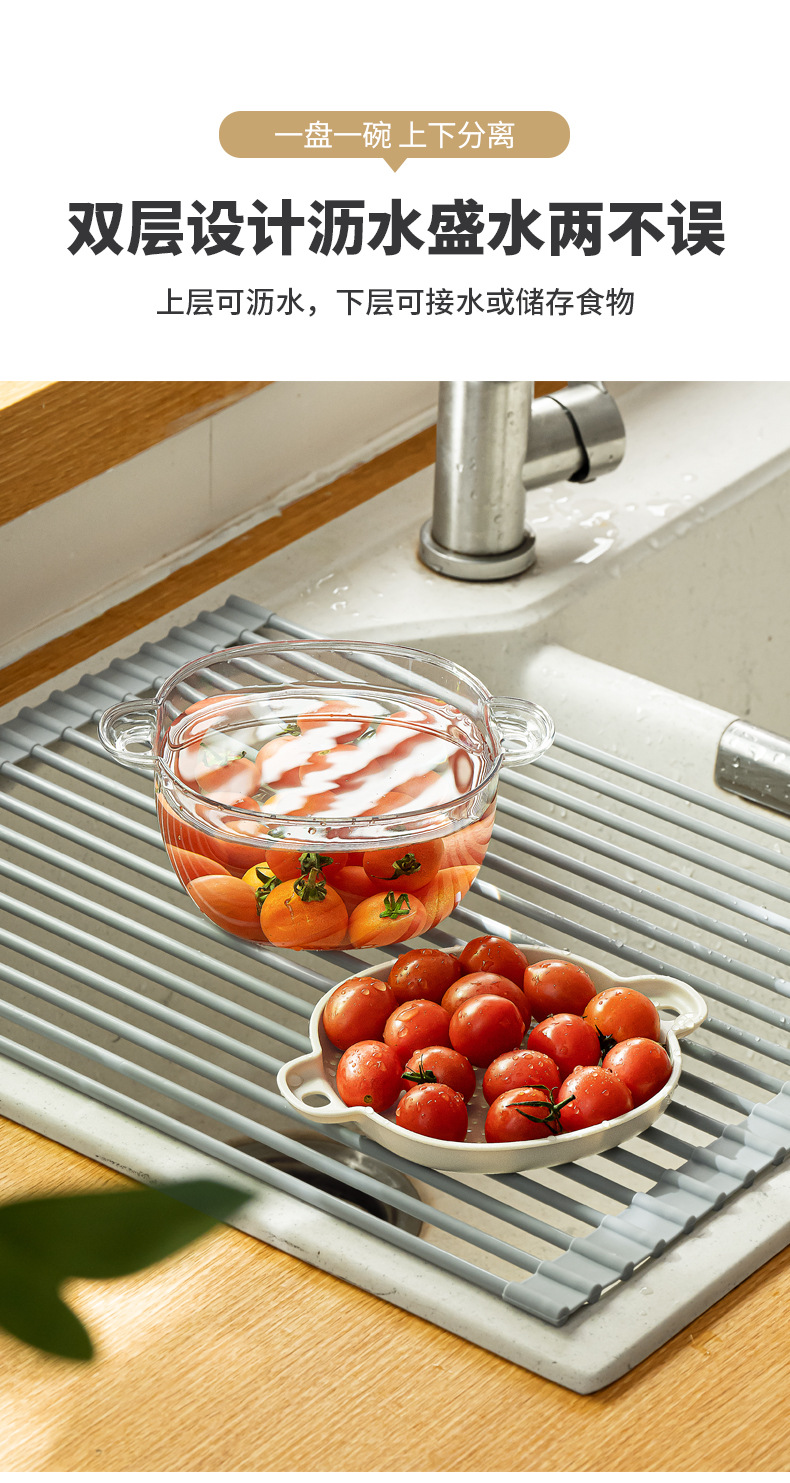Nachuan Light Luxury covered draining basket kitchen household sink, fruit and vegetable filtering basket, fruit washing PP storage box pic 4