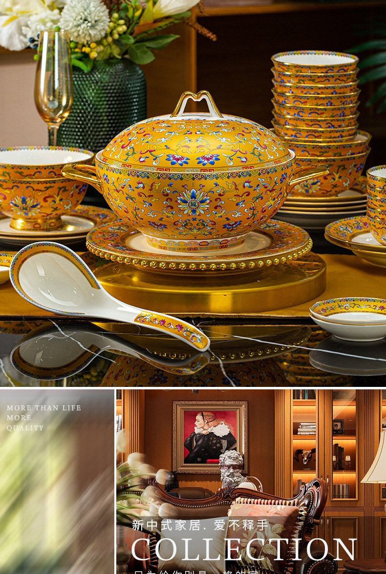 Set of bowls and plates for home use, Jingdezhen ceramic tableware, bone China, light luxury and high-end feel, Qulangcai Qiao Qian Xi Xi bowls and plates pic 9