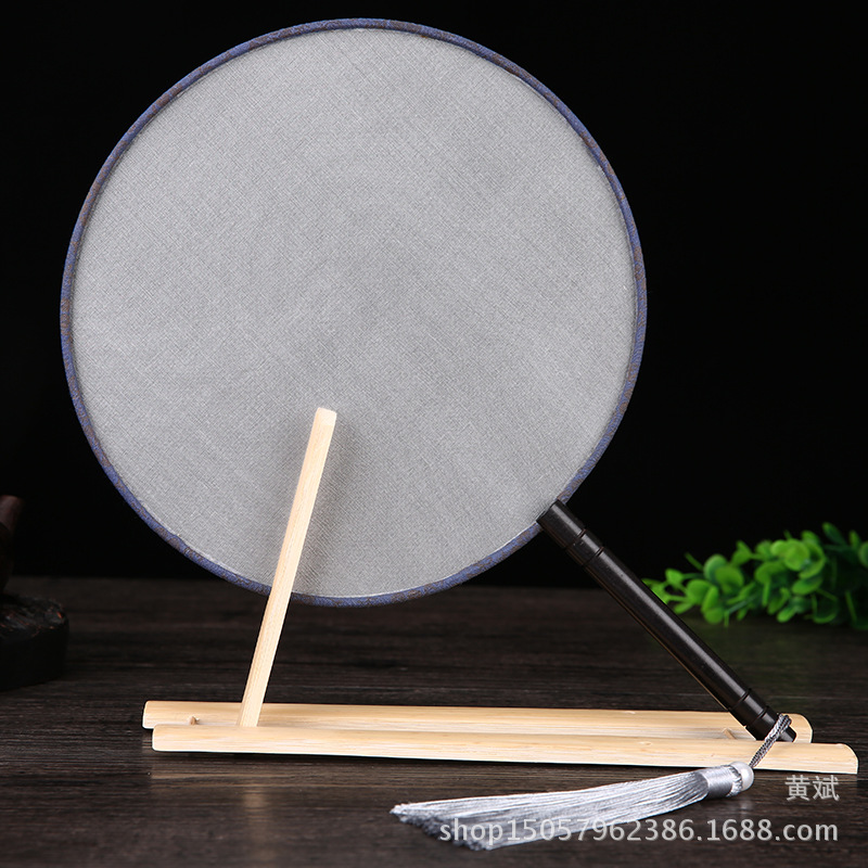 黑檀柄真丝空白宫扇团扇圆形书写绘画涂鸦DIY白色扇子可刺绣贴花详情14