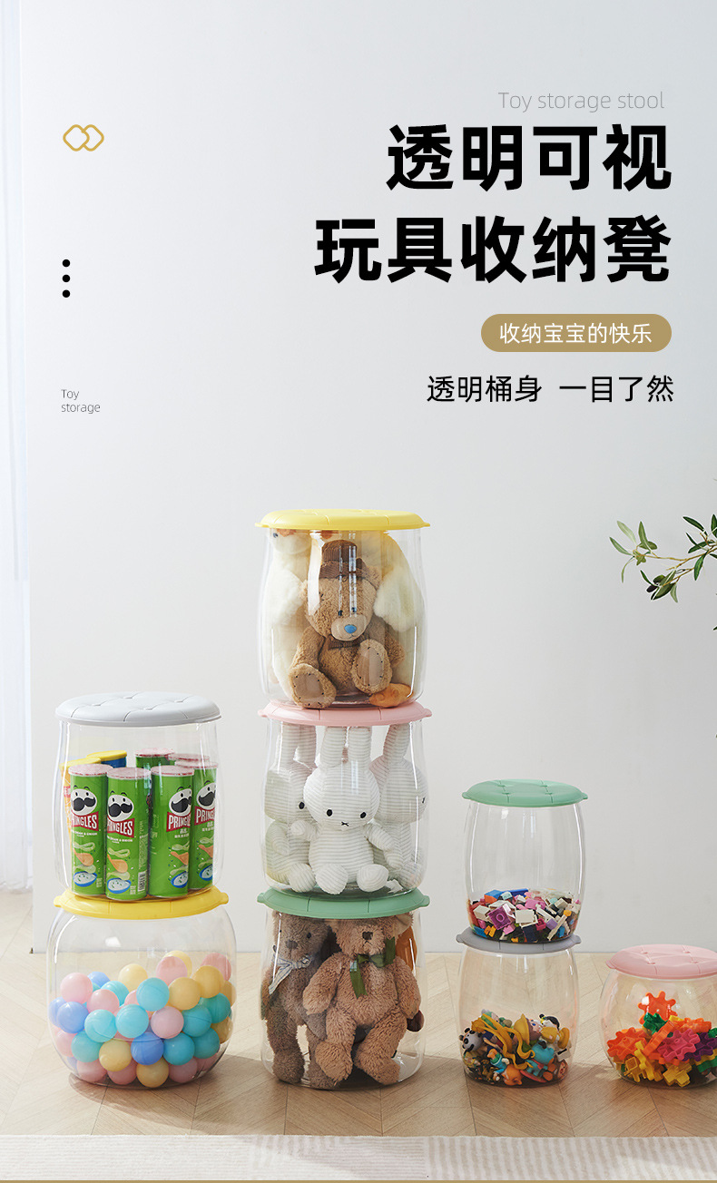 PET厨房密封防潮大号储物罐儿童玩具收纳凳储物凳透明收纳桶家用详情1