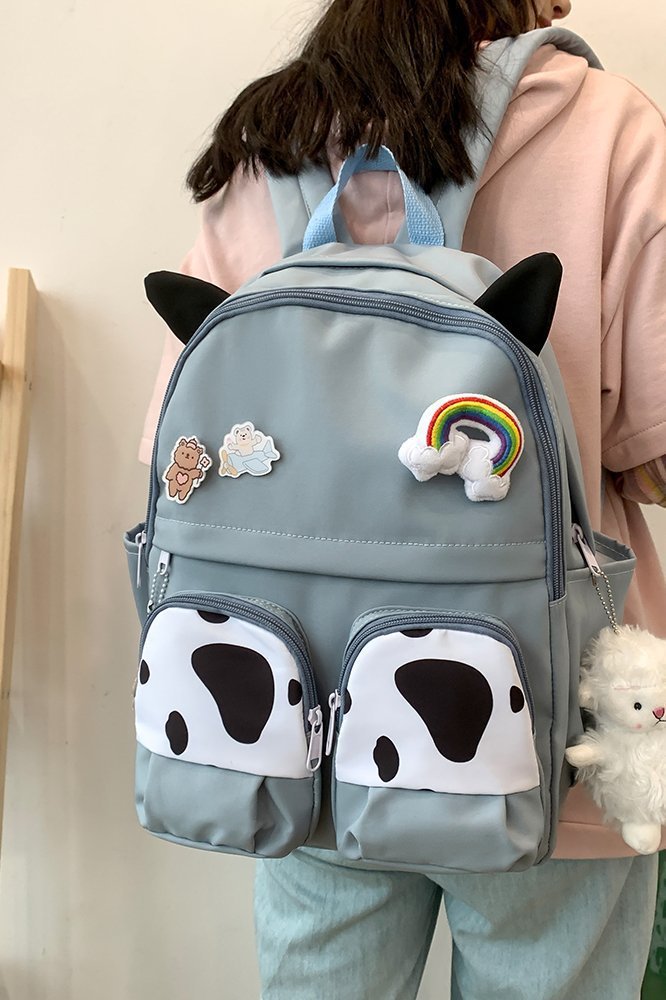 Japanese-style ins campus school style, fresh and cute, cute cow with earbuds, soft girl schoolbag, funny student backpack pic 67