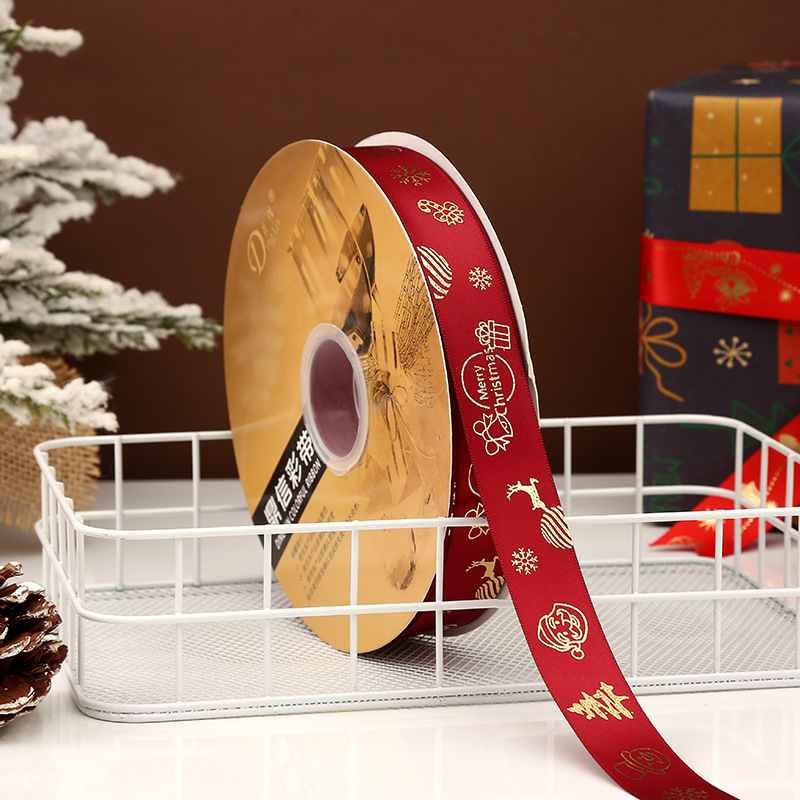 Dingxin 2.5CM Christmas ribbon in stock for wholesale, DIY gift box packaging, bow, Christmas tree printing, polyester tape pic 14