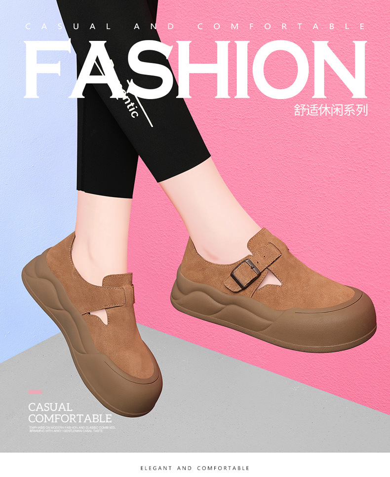 真皮厚底勃肯鞋女2024秋季新款英伦风复古大头磨砂休闲百搭女鞋详情2