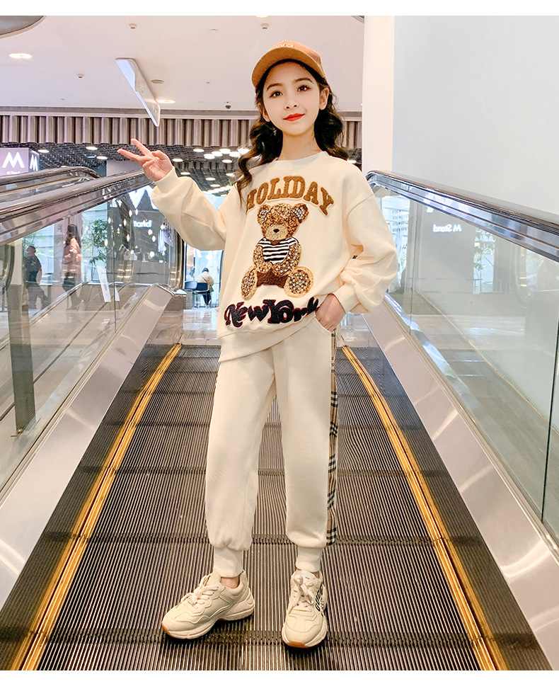 韩版女童春装运动2022新款洋气时髦网红童装女孩中大童卫衣两件套详情17