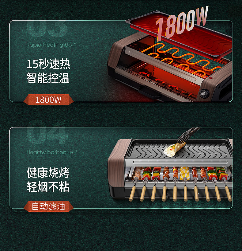 家用韩式无烟自动旋转烧烤肉机不粘烤盘室内烤肉串机电烤炉详情3
