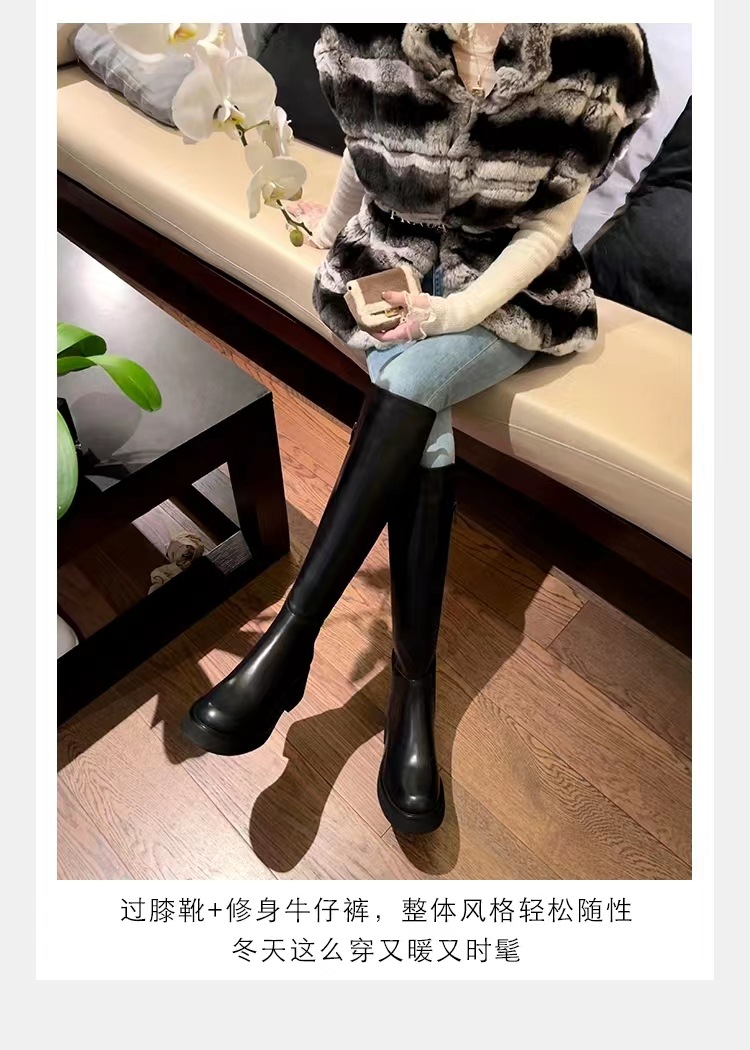2024秋冬新款厚底小个子长筒靴弹力骑士靴女真皮高筒靴详情20