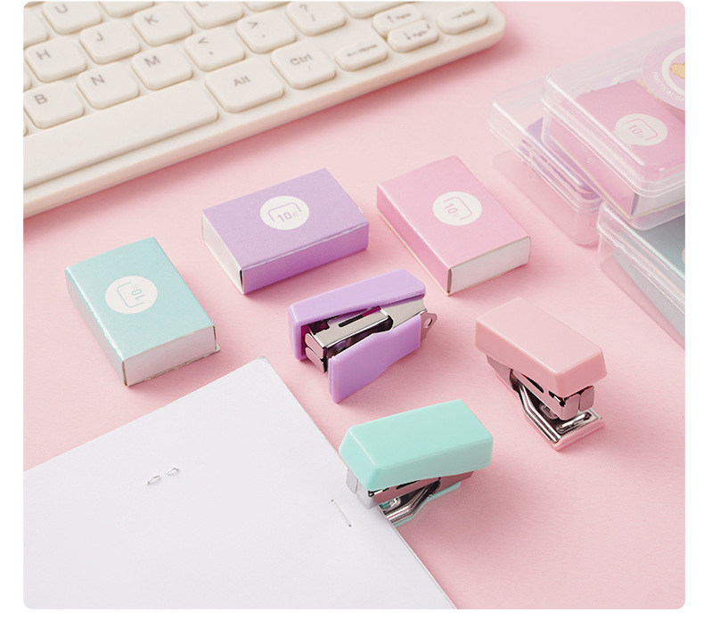 Wholesale macaron-colored box paperclip long tail clip set, cute bear ticket clips, thumbtacks, pins, binding stationery pic 9