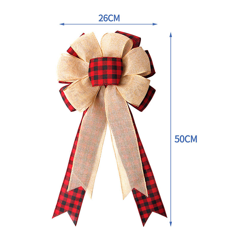 Wholesale of handcrafted Christmas tree ornaments and pendants with black, white, red and black checkered patterns made of Simisi faux linen ribbons pic 63