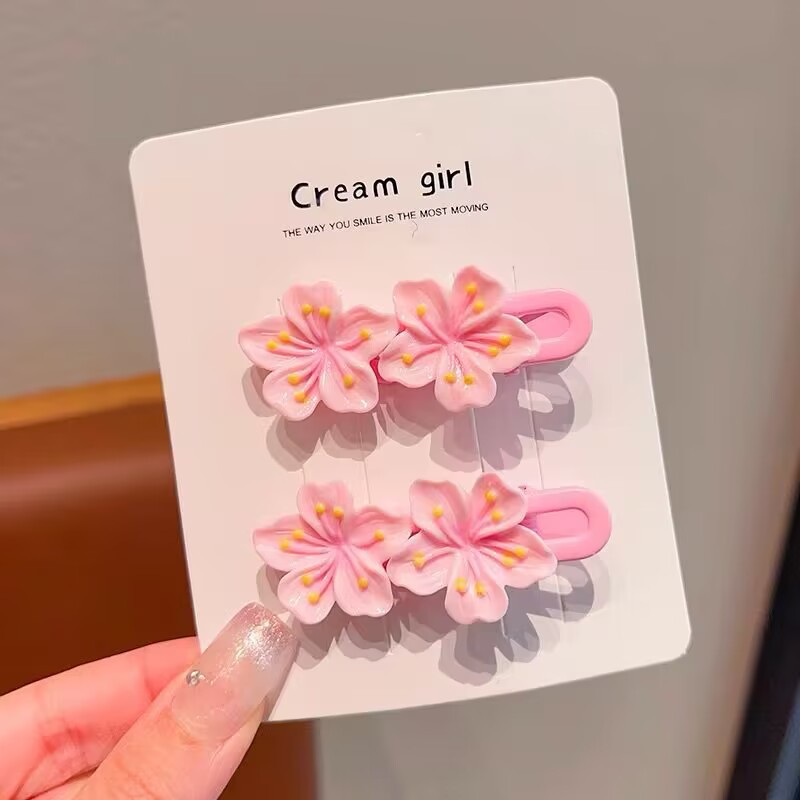 春日韩版樱花儿童不伤发发夹粉嫩可爱少女心发卡花朵头绳女孩皮套详情28