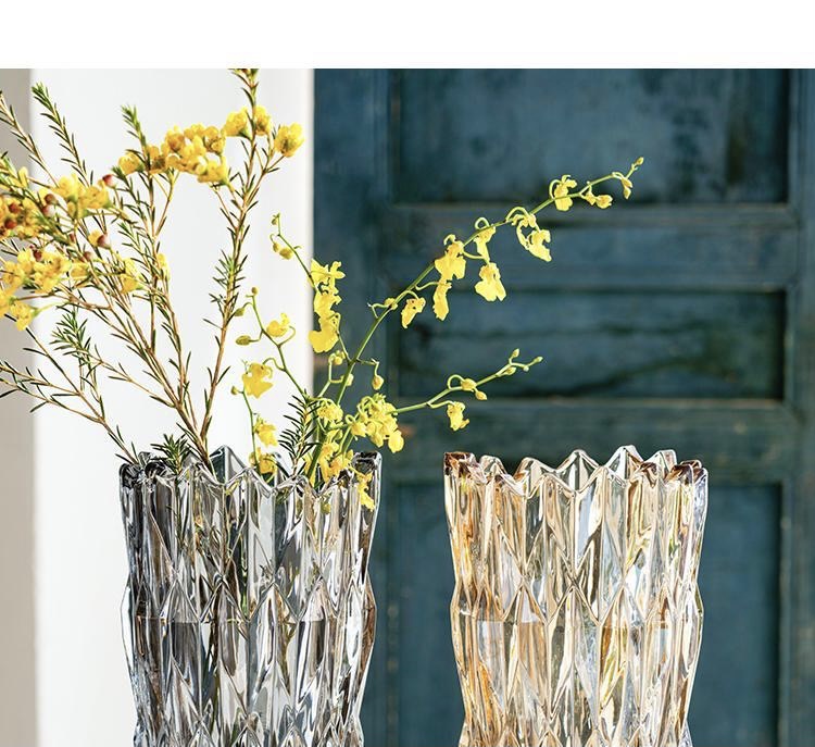 Simple thickened crystal glass vase with serrated mouth, starry sky, water-grown lily, flower arrangement, crystal glass shared vase, living room dining table, home ins decoration pic 7