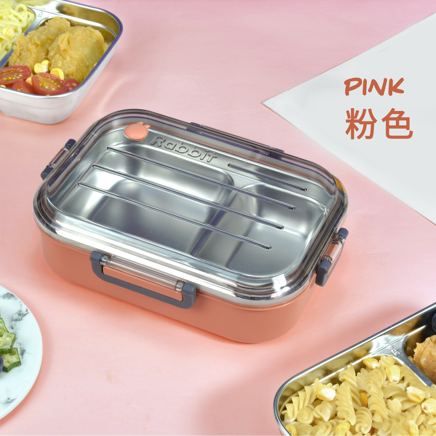 304不锈钢创意四扣密封防漏便携饭盒 学生午餐盒上班族带饭便当盒详情12