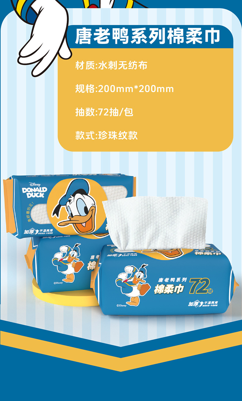 批发唐老鸭洗脸巾悬挂式家庭装72抽80抽一次性洗脸巾干湿两用简洁详情11