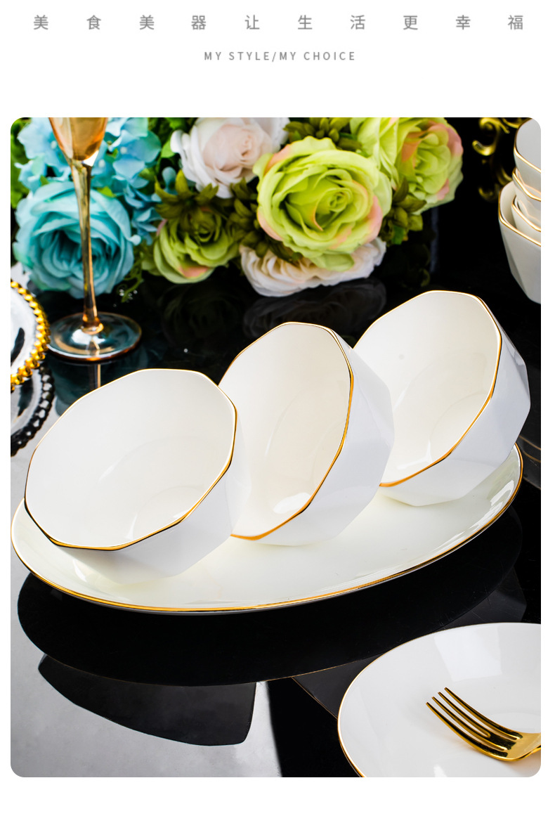 Gilded shadow blue diamond bone China tableware set, Jingdezhen ceramic tableware, diamond bowls, plates and plates, light luxury high-end gifts pic 11